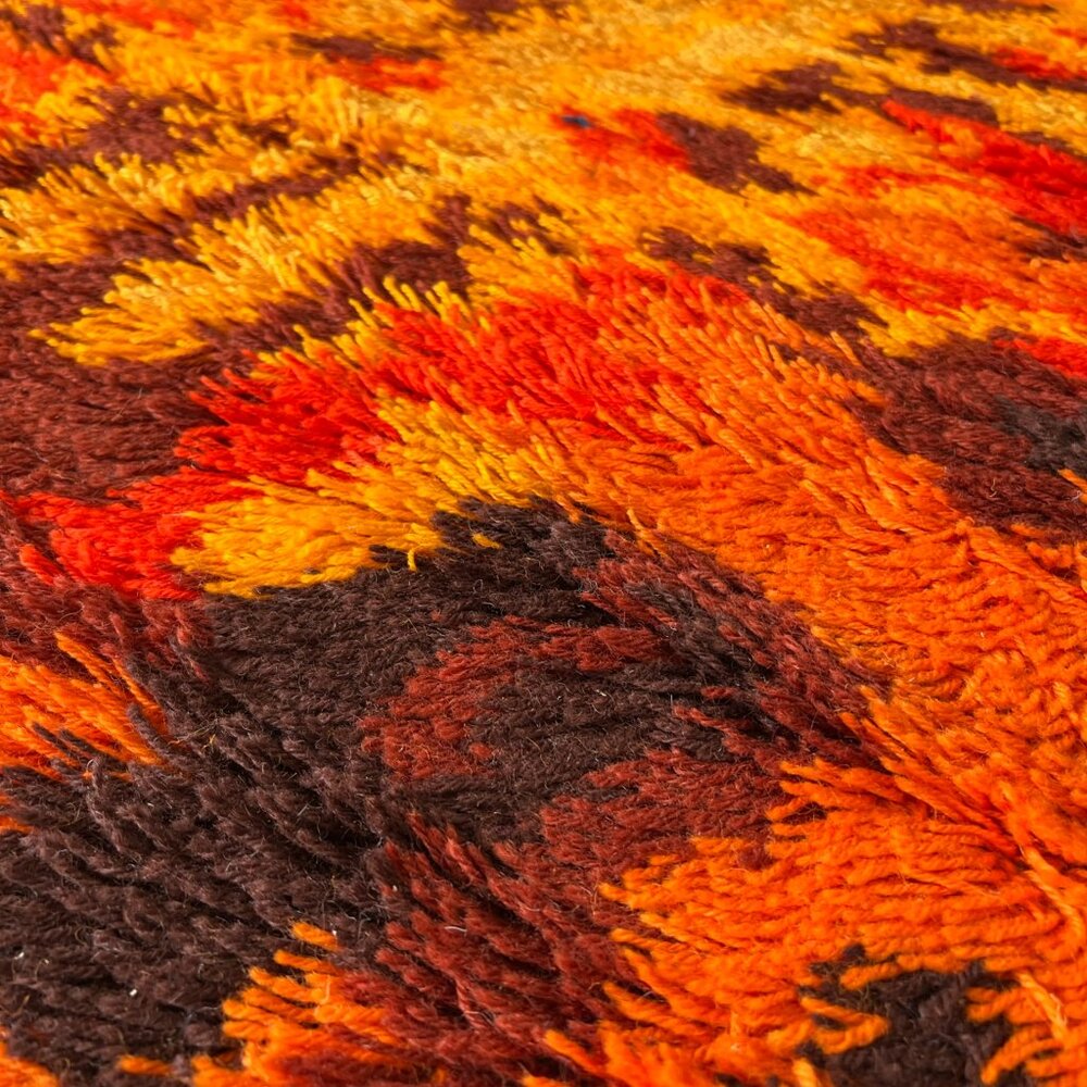 70's THOR Rorschach Bold Geometry Contemporary UNUSED Brown Rya Rug Mid Century - Picture 7 of 9
